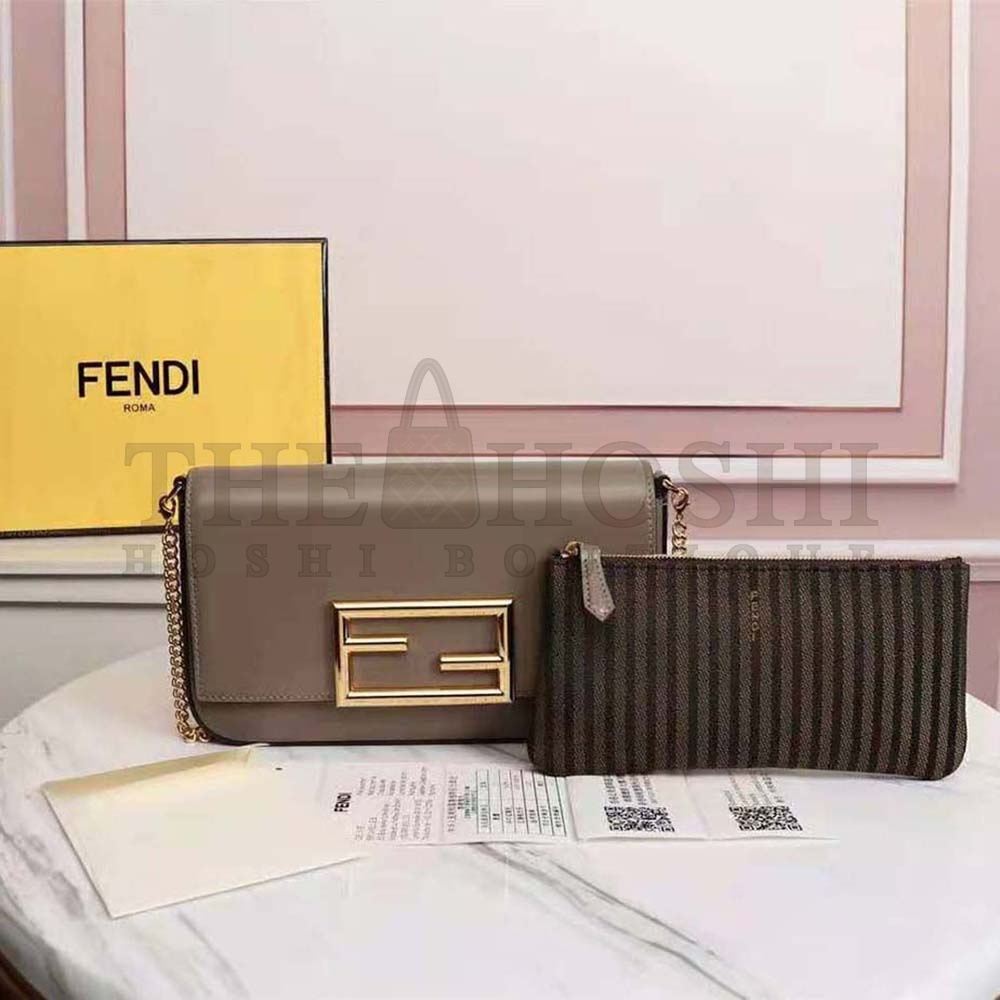 F**di Women Wallet on Chain with Pouches Leather Mini-Bag-Brown Master Quality
