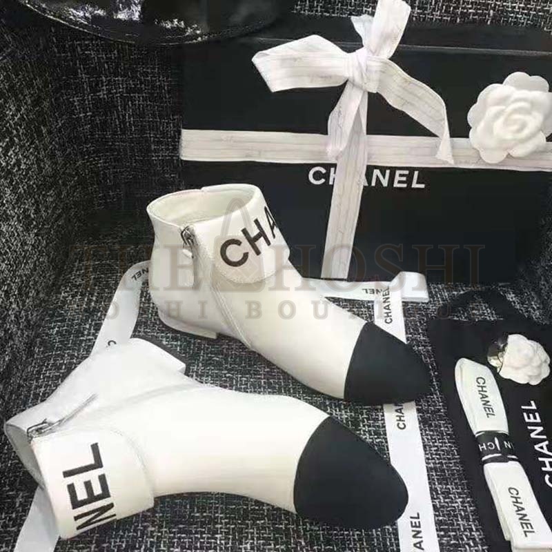 Ch**el Women Loge Short Boots in Goat Leather & Faille-White Master Quality