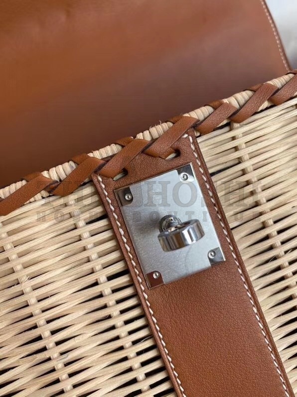 H**me5 Brown Picnic Kelly 28cm Wicker Bag Master Quality