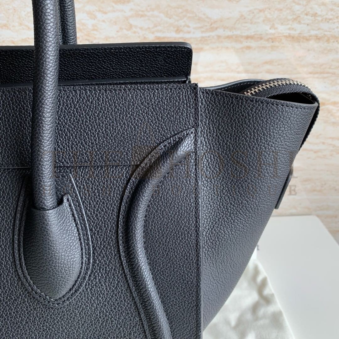 Ce1i*e Mini Luggage Tote Bag In Black Drummed Calfskin Master Quality