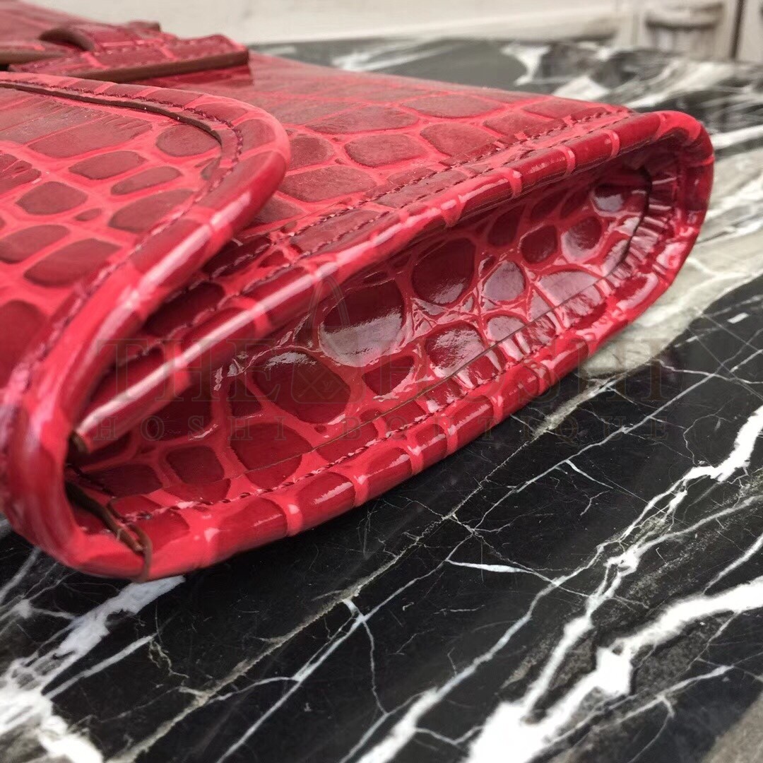 H**me5 Jige Elan 29 Clutch In Dark Red Crocodile Leather Master Quality