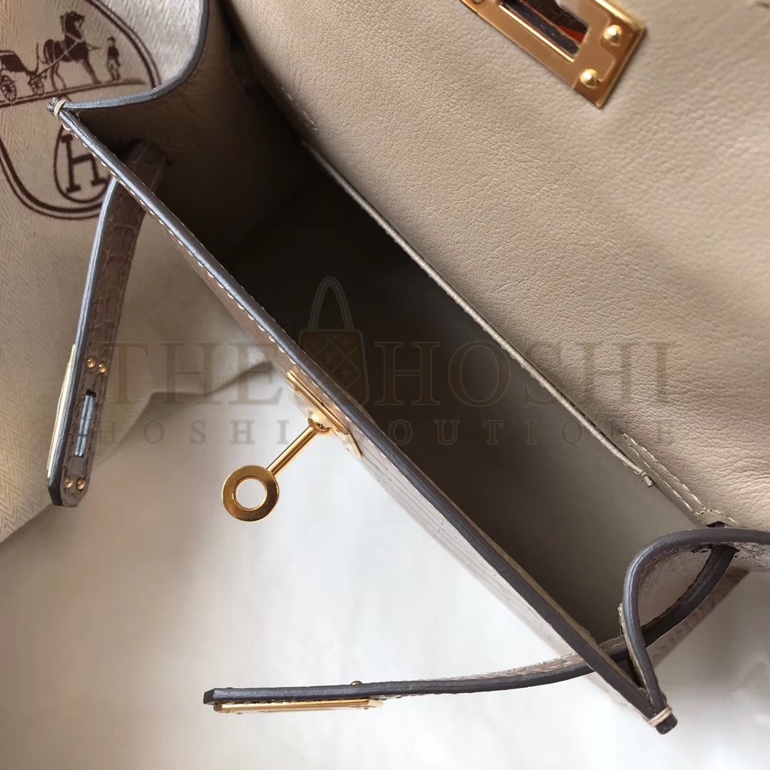 H**me5 Kelly Mini II Bag In Grey Crocodile Embossed Leather Master Quality