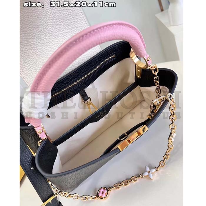 L0vis Vvtt0n LV Women Capucines MM Handbag Black Pink Taurillon Leather Master Quality