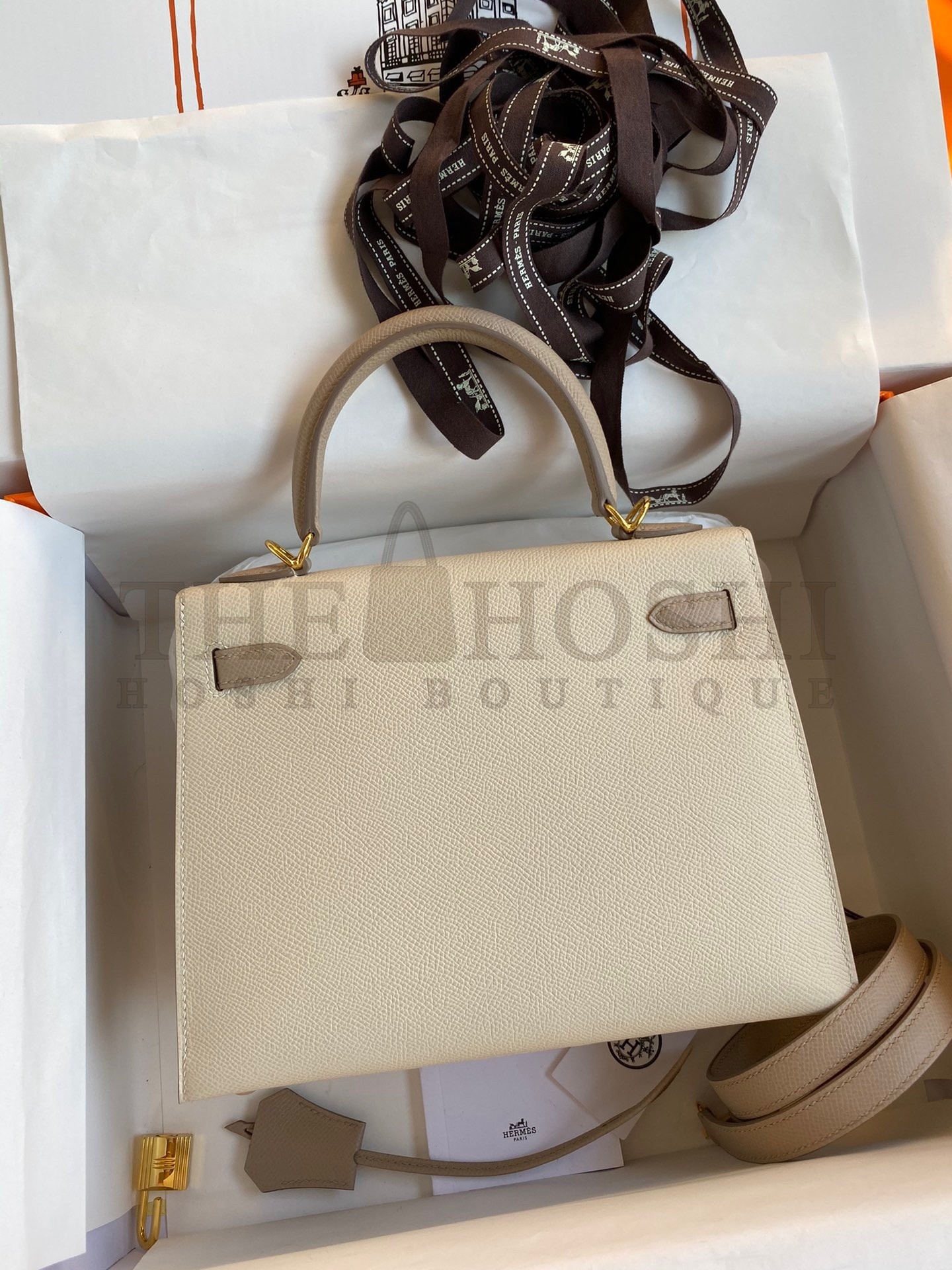 H**me5 Kelly Sellier 25 Bicolor Bag in Craie and Trench Epsom Calfskin Master Quality