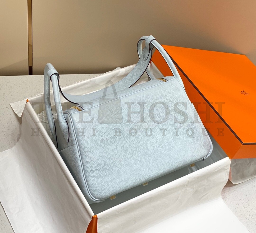 H**me5 Lindy 26cm Bag In Blue Brume Clemence Leather GHW Master Quality