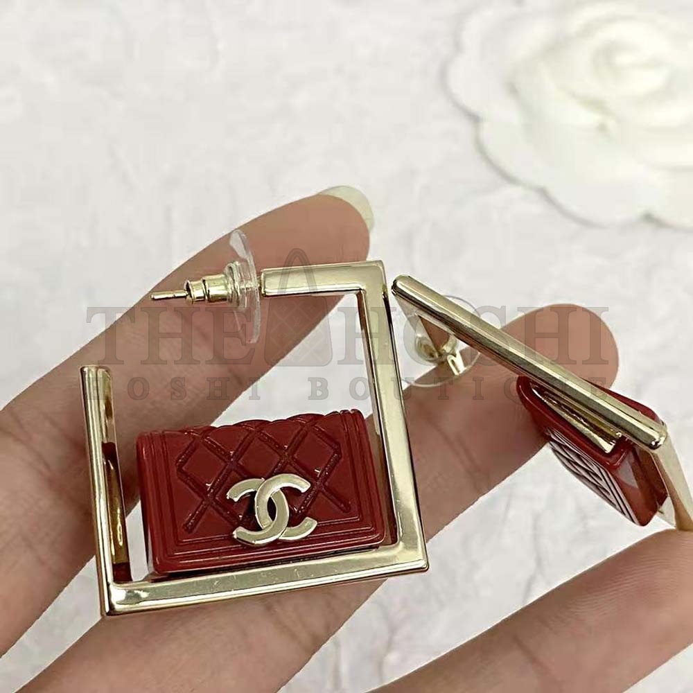 Ch**el Women Hoop Earrings in Metal and Resin-Red Master Quality