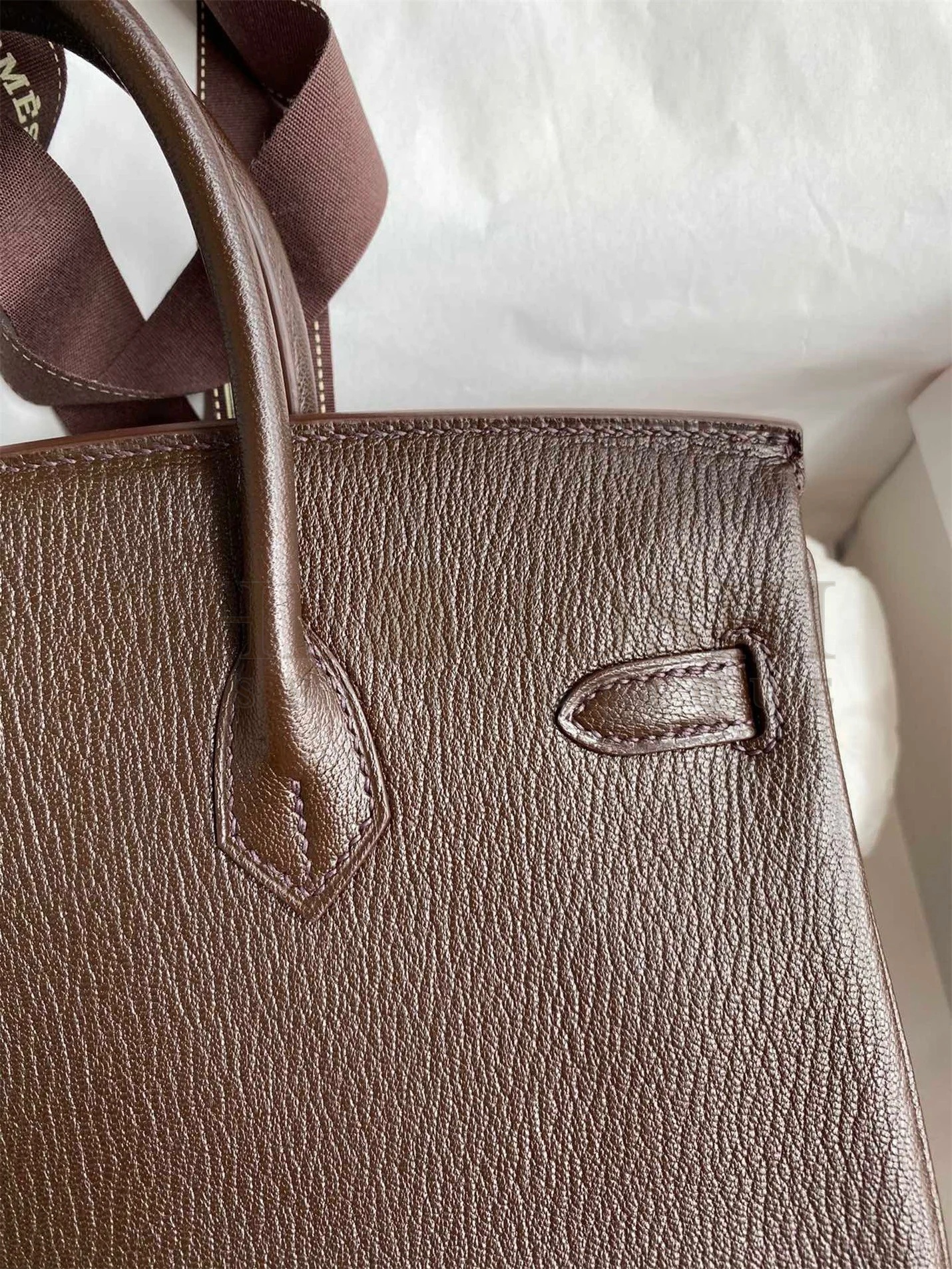 H**me5 Birkin 25 Retourne Handmade Bag In Chocolat Chevre Mysore Leather Master Quality