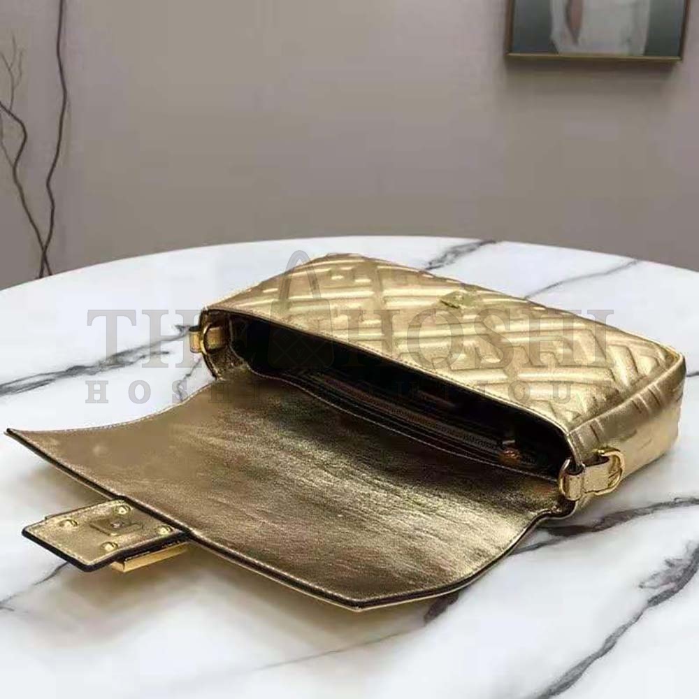 F**di Women Baguette F**di Prints On Leather Bag-Gold Master Quality