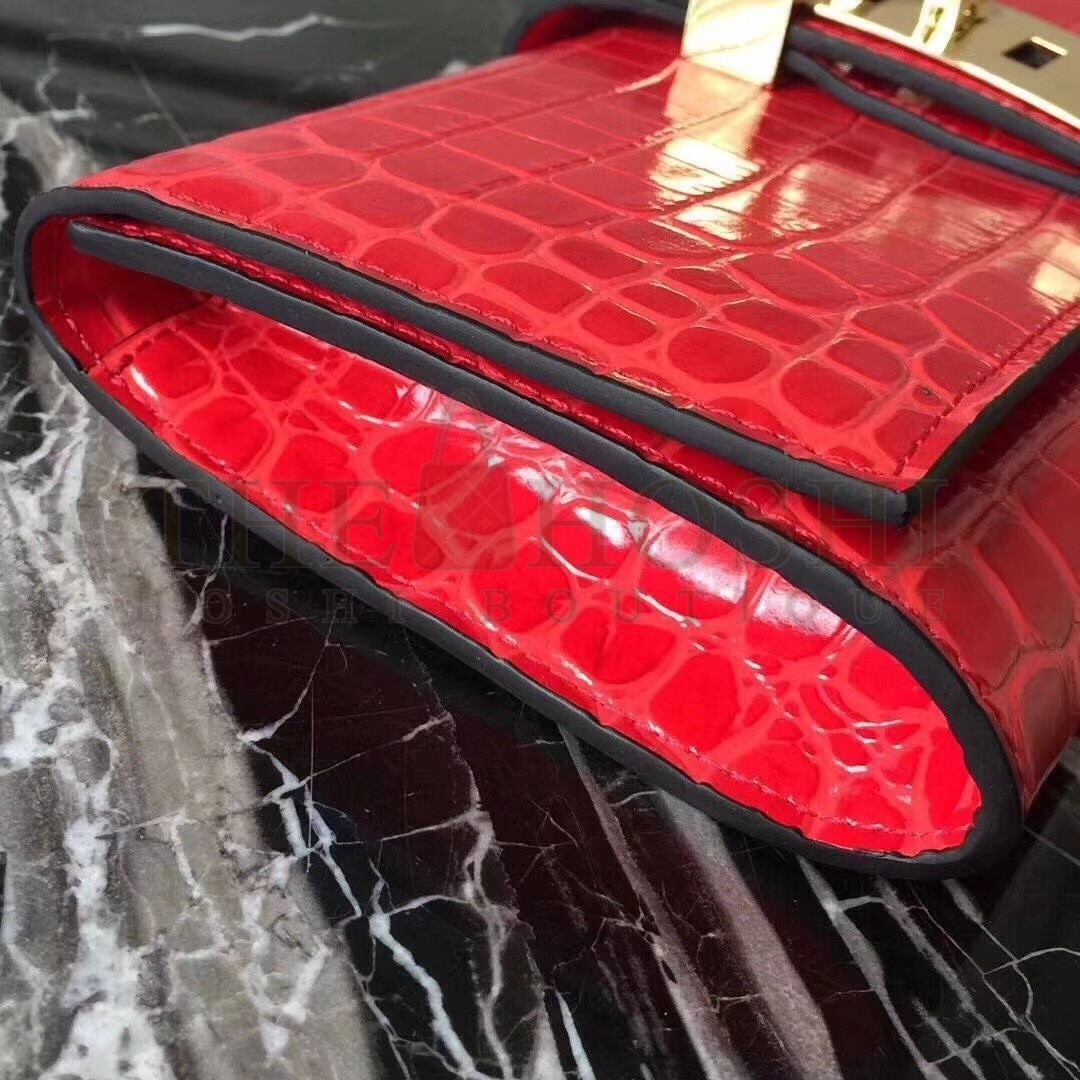 H**me5 Medor Clutch Bag In Cherry Crocodile Leather Master Quality