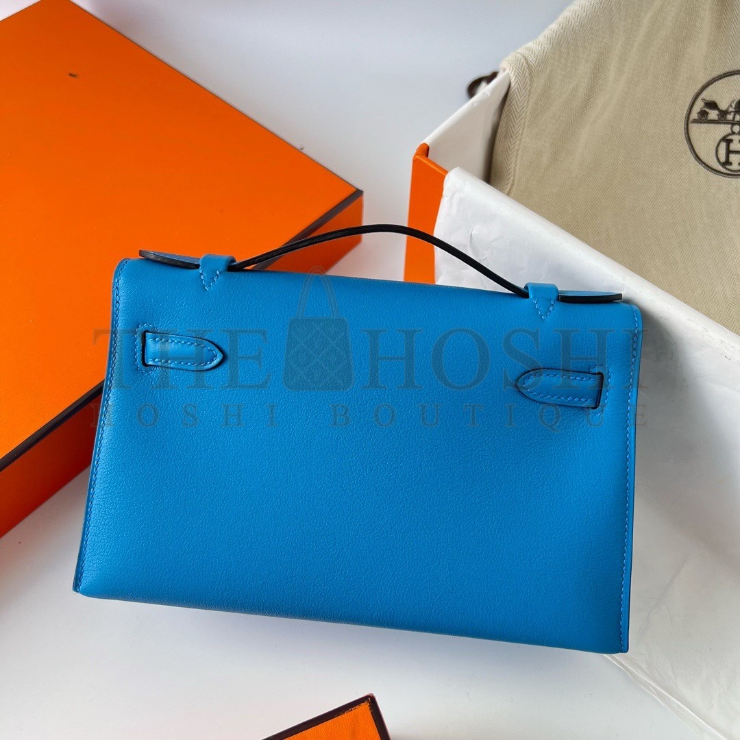H**me5 Kelly Pochette Handmade Bag In Blue Frida Swift Calfskin Master Quality