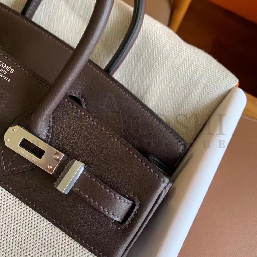 H**me5 Birkin 25 Handmade Bag In Toile &amp; Chocolat Swift Leather Master Quality