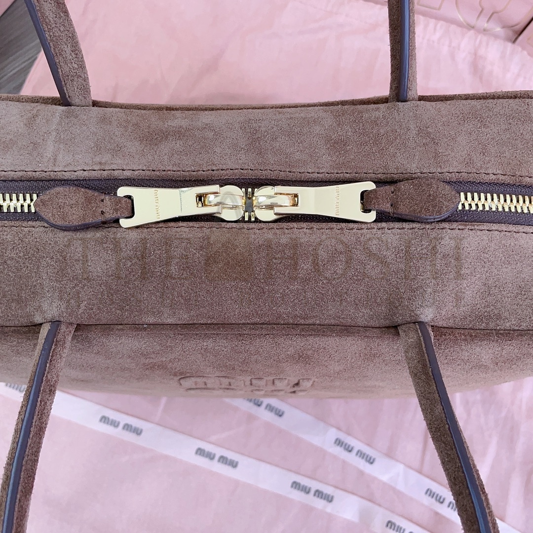 Miu Miu M1um1u Suede Office Tote Bag Brown Suede Leather 34x23x12cm 5BB117 Master Quality