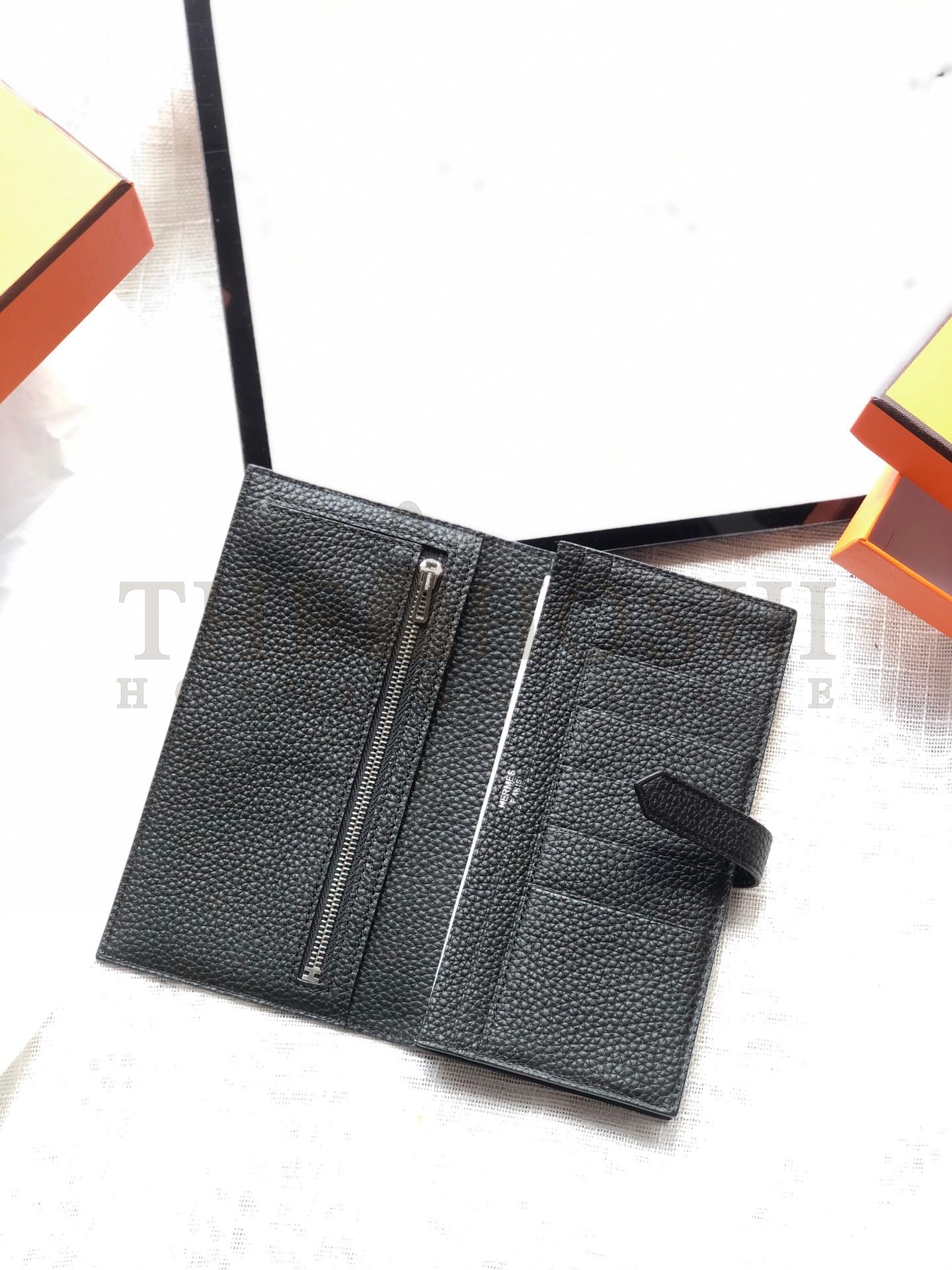 H**me5 H Bearn Long Wallet 17.5x9.5cm Black Togo Leather Master Quality