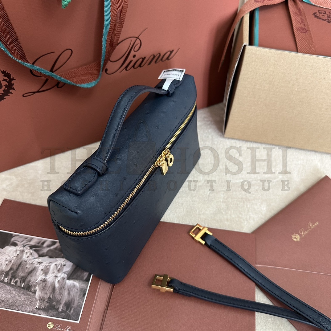 L0r0 P1ana LP L19 Extra Pocket Ostrich Leather Clutch Crossbody Bag 19x6.5x11cm Master Quality