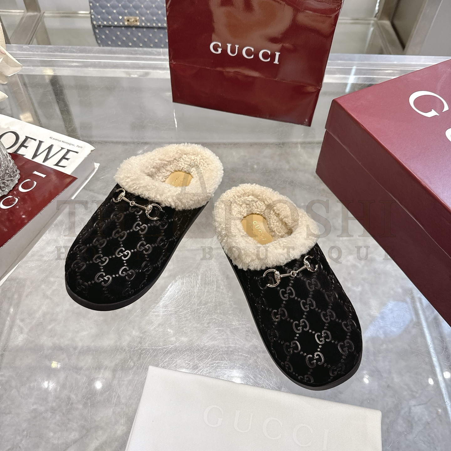 Gvc*1 Brigh Leather Horsebit-Detailed Shearling-Lined Mules Sandals Master Quality