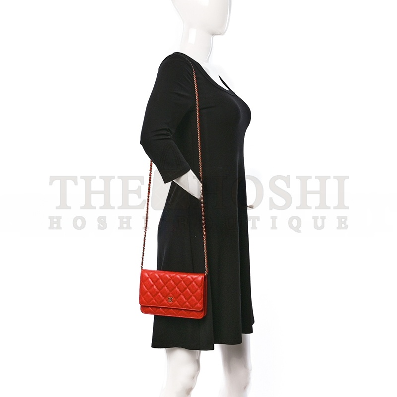 Ch**el CAVIAR QUILTED WALLET ON CHAIN WOC RED  (19*13*4cm) Master Quality