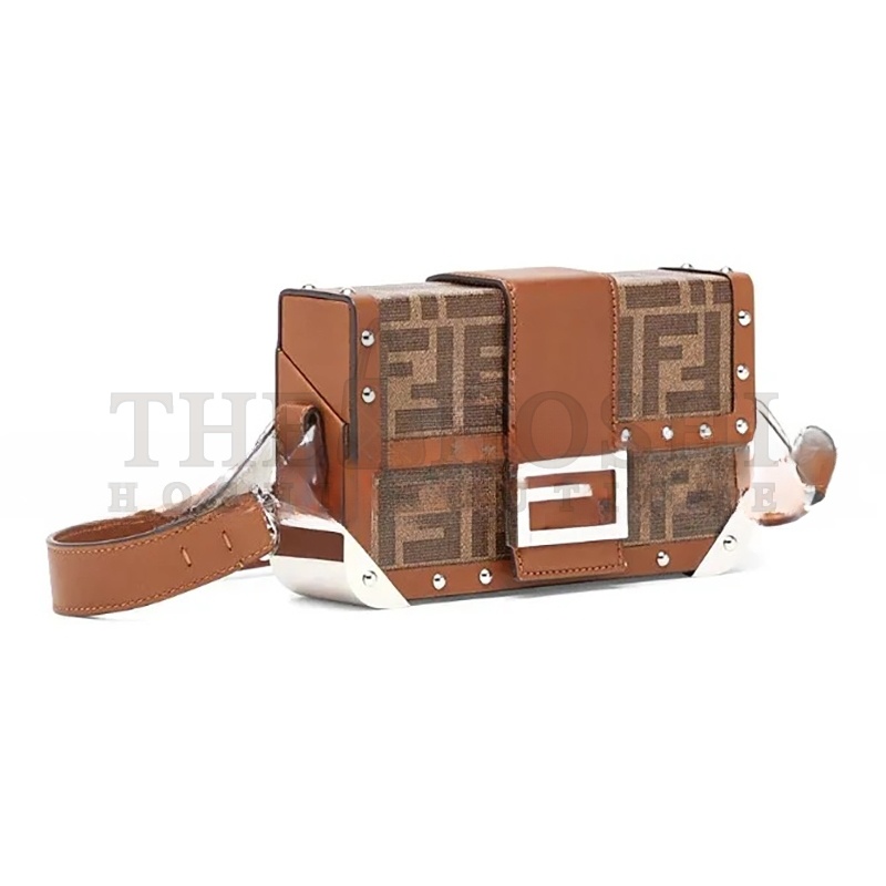 F**di BAGUETTE TRUNK BAG ZUCCA COATED CANVAS MINI BROWN 7VA507A8V3F18AT (19*11*4cm) Master Quality