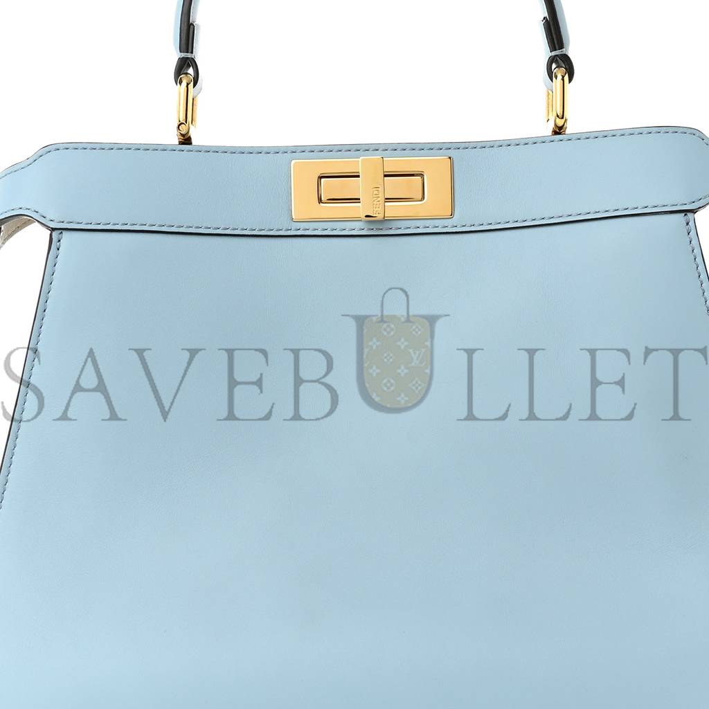 F**di VITELLO SETA SHINY NAPPA MEDIUM PEEKABOO I SEE U SATCHEL AZZURRO BABY CAMELIA (33*24*13cm) Master Quality