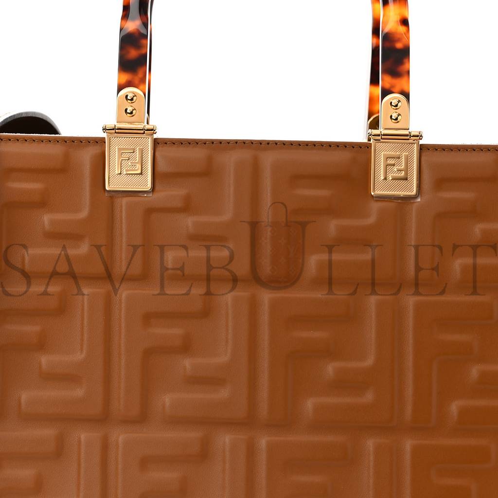 F**di VITELLO PLEXIGLASS FF EMBOSSED MEDIUM F**di SUNSHINE SHOPPER TOTE CARAMELLO (35*31*17cm) Master Quality