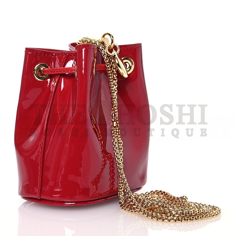 Pra*a VERNICE METAL TRIANGLE LOGO MINI DRAWCORD POUCH SHOULDER BAG CHERRY 1NR016 (9.5*9*6cm) Master Quality