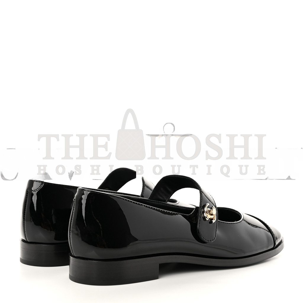 Ch**el PATENT CALFSKIN MARY JANES FLATS BLACK G45280 Master Quality