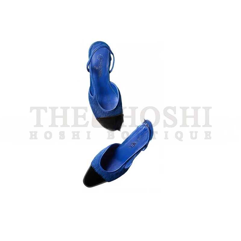 Ch**el SLINGBACKS CALFSKIN &amp; PATENT CALFSKIN BLUE &amp; BLACK G31319 Y56101 K4871 Master Quality